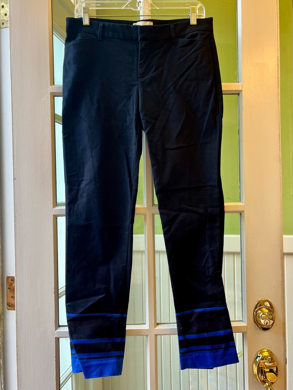 GAP Black Ponte Pants with Blue Hem Stripes